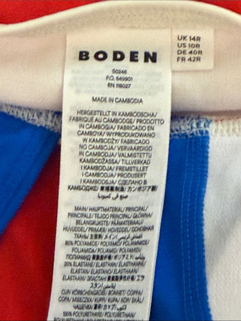 Boden Red, Blue & Cream Halter One-Piece Swimsuit - Picture 5 of 6